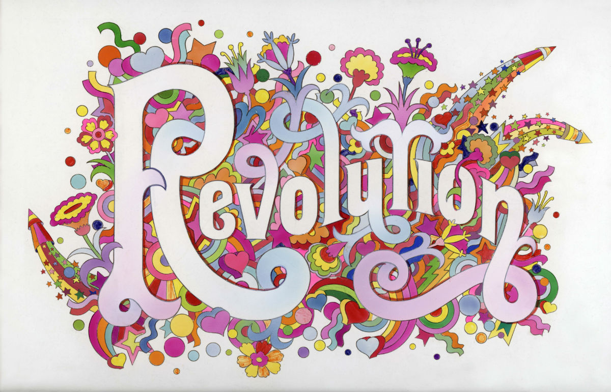 La scritta Revolution per la mostra Revolution. Musica e ribelli 1966-1970, dai Beatles a Woodstock
