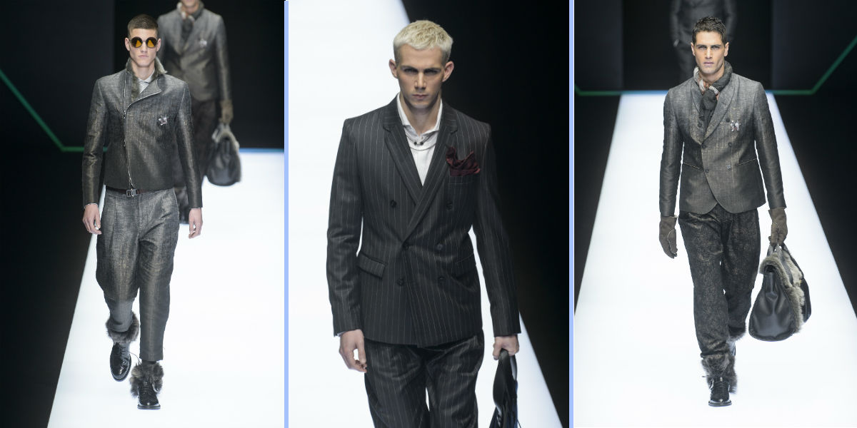 Tre modelli maschili Emporio Armani, #wearsEA collezione autunno inverno 2018-2019