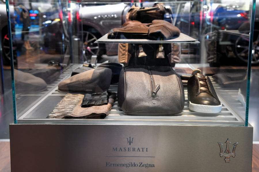 L’angolo dedicato alla personalizzazione by Ermenegildo Zegna presso lo stand Maserati al Salone Auto China 2018